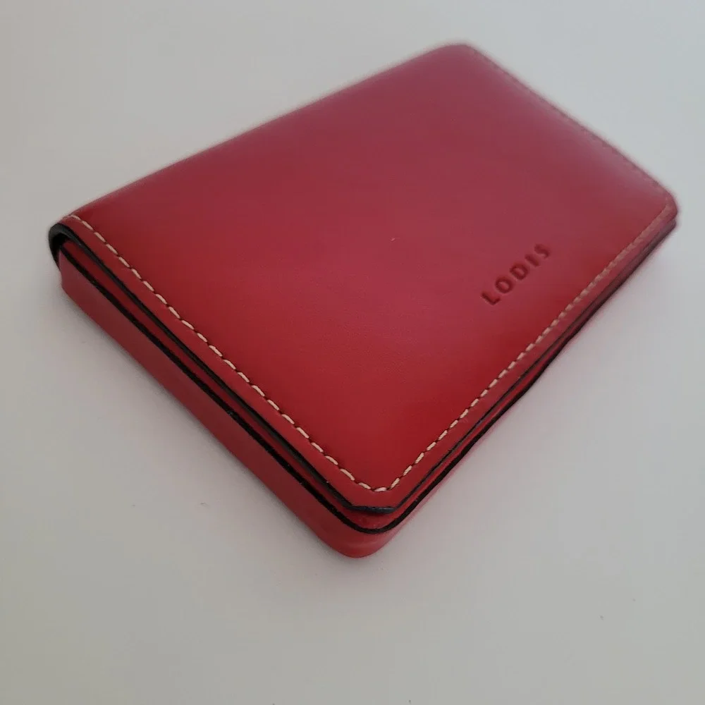 Lodis Los Angeles Red Leather Business Card Holder Wallet Magnetic Case Box